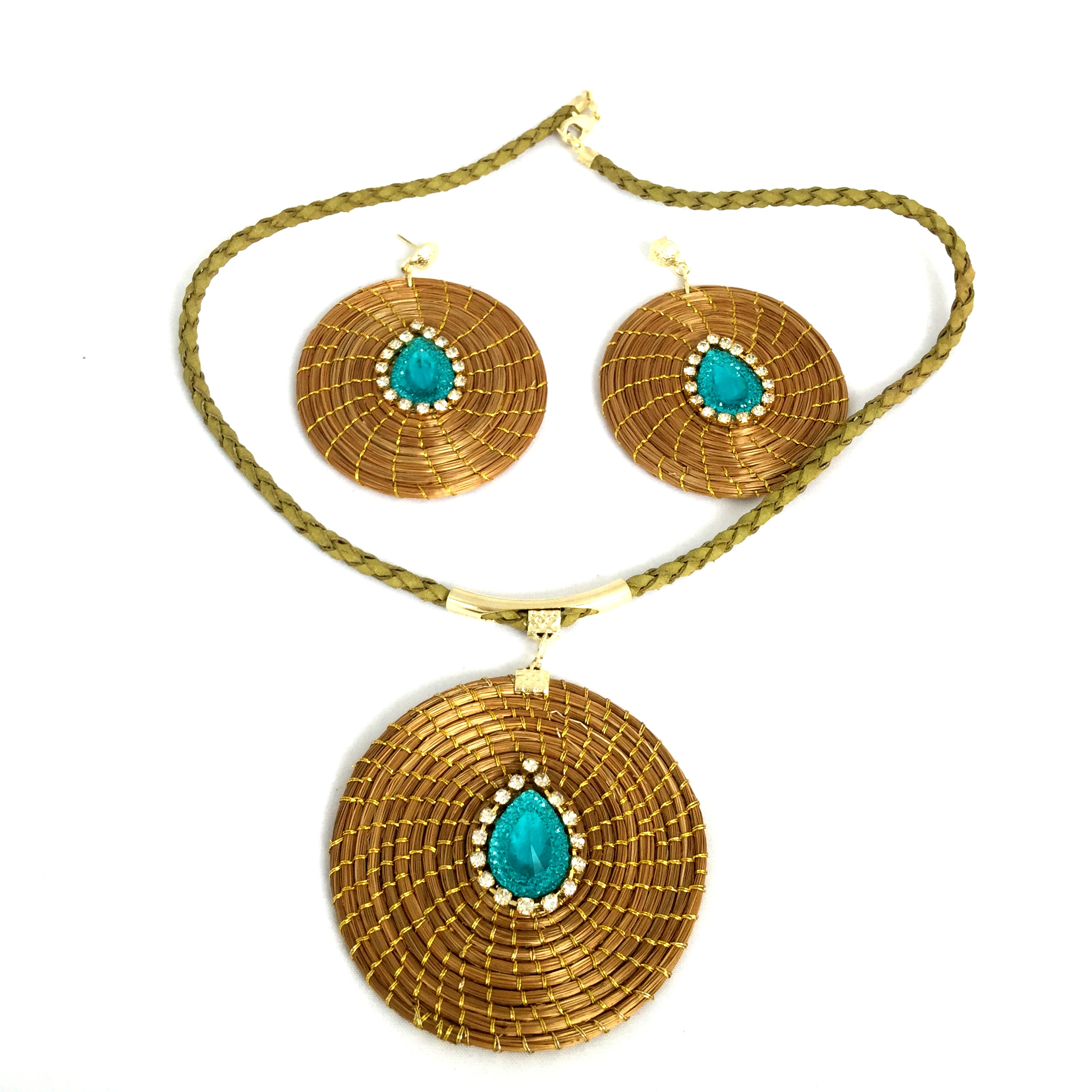 Necklace and Earring Set - Blue and white Stones (CDP)