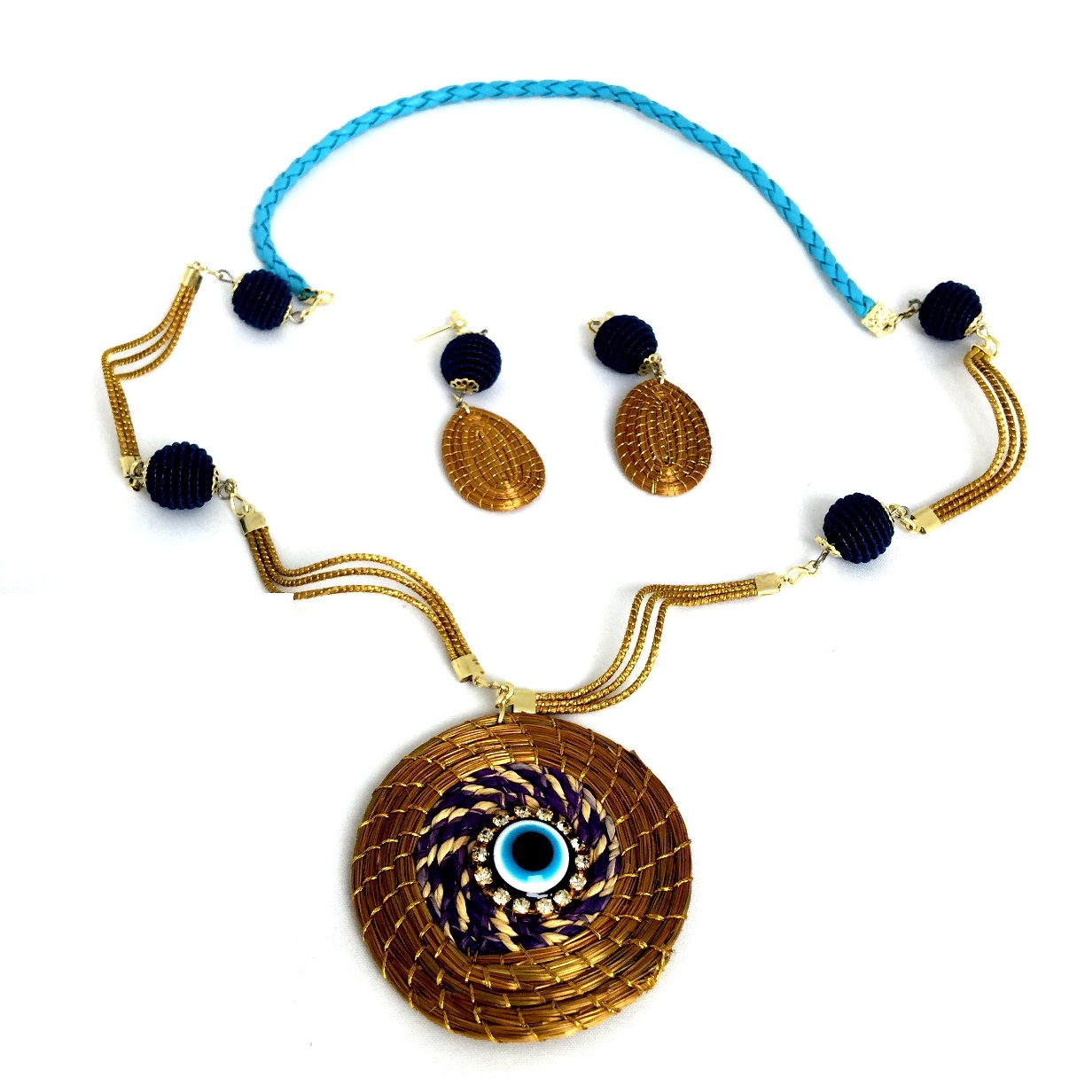 Necklace and Earring Set - Blue Eye (Nazar)Stone(CDP)