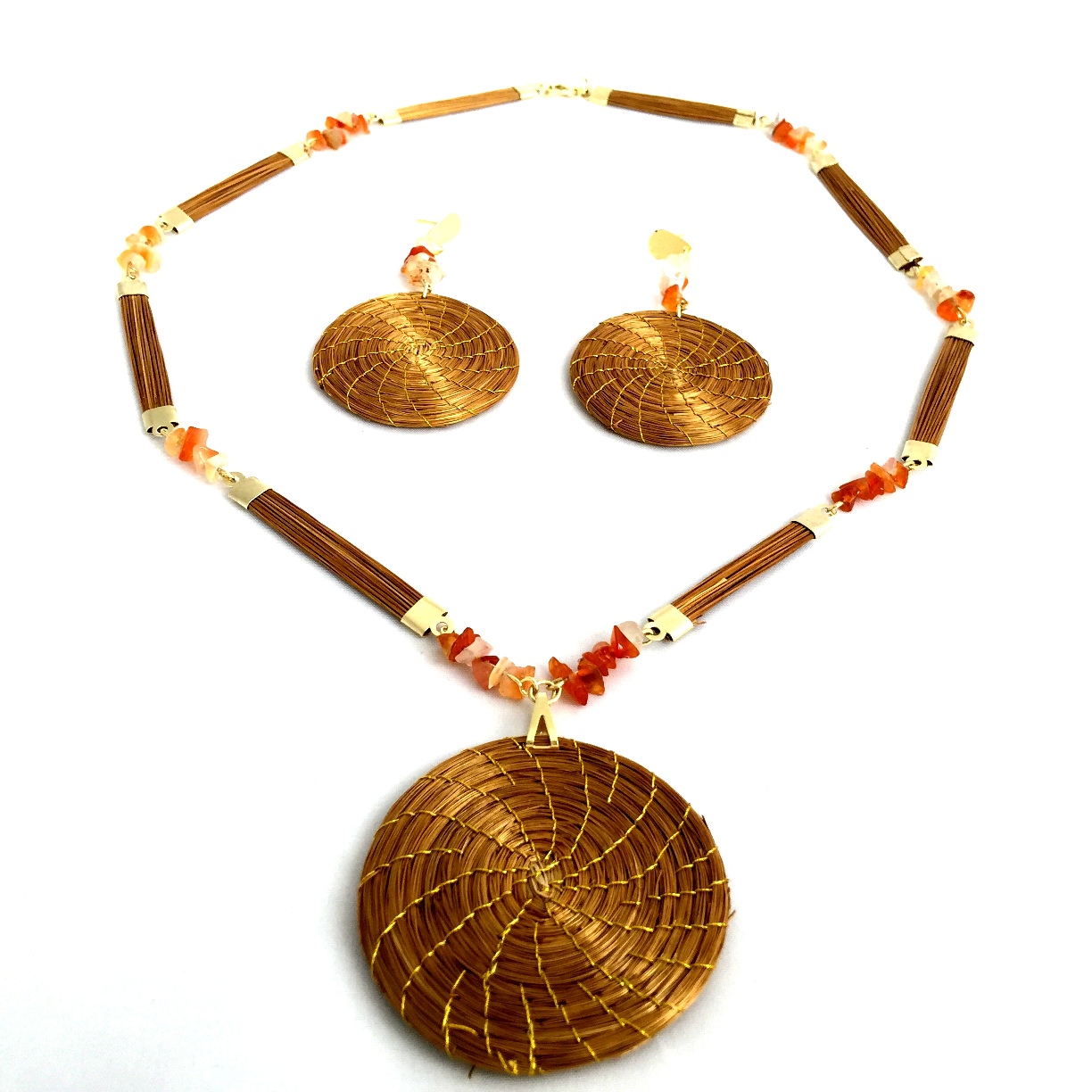 Necklace and Earrings Set - Mandala-Red Stone (RI)