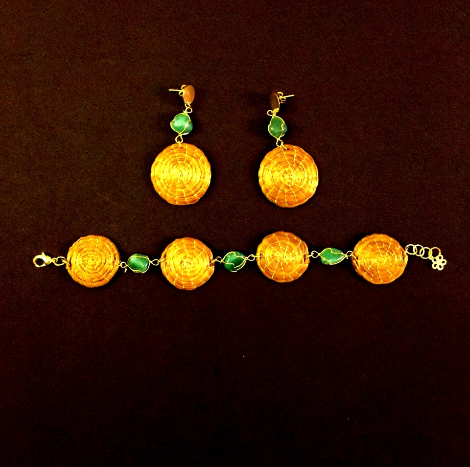 Bracelet and Earring Set - Mandala with Green Stones (CDJ)