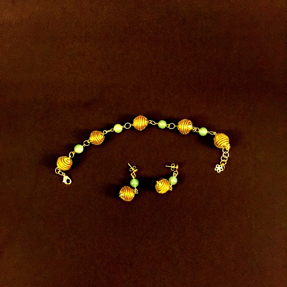 Bracelet and Earring Set - Mandala with Green Beads (CDJ)