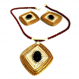 Necklace and Earring Set - Rec Black Stones (CDP)
